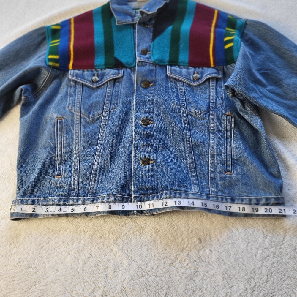 Margaz Vintage Native American Vibe Wool Blanket Denim Jacket Size Medium - Picture 9 of 11